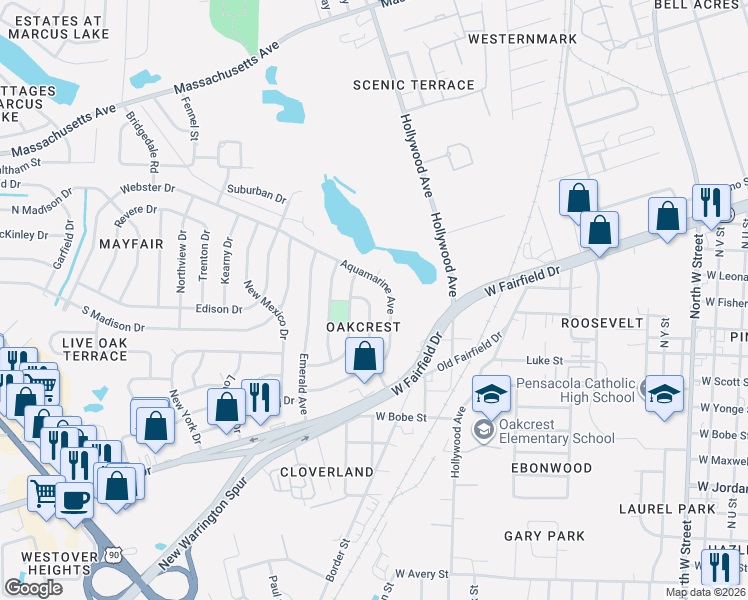 map of restaurants, bars, coffee shops, grocery stores, and more near 218 Ruby Avenue in Pensacola