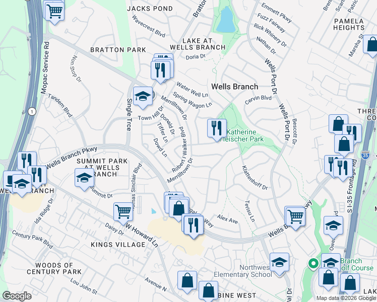 map of restaurants, bars, coffee shops, grocery stores, and more near 2208 Taylor Simonetti Avenue in Austin