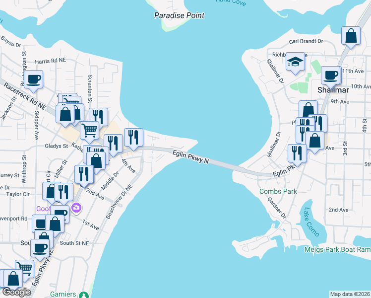 map of restaurants, bars, coffee shops, grocery stores, and more near 901 Lighthouse Road in Fort Walton Beach