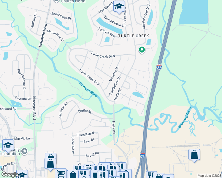 map of restaurants, bars, coffee shops, grocery stores, and more near 11350 Harts Road in Jacksonville