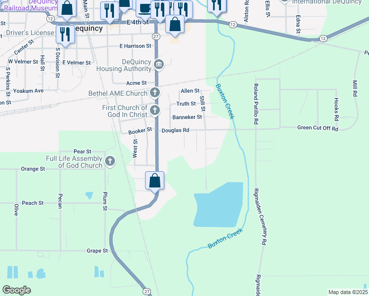 map of restaurants, bars, coffee shops, grocery stores, and more near 814 Bond Rd in DeQuincy