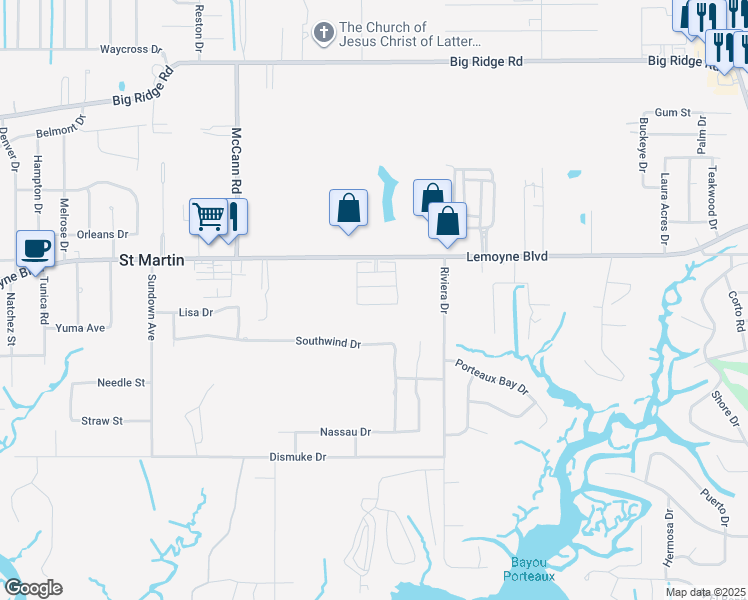 map of restaurants, bars, coffee shops, grocery stores, and more near 14801 Lemoyne Boulevard in Biloxi