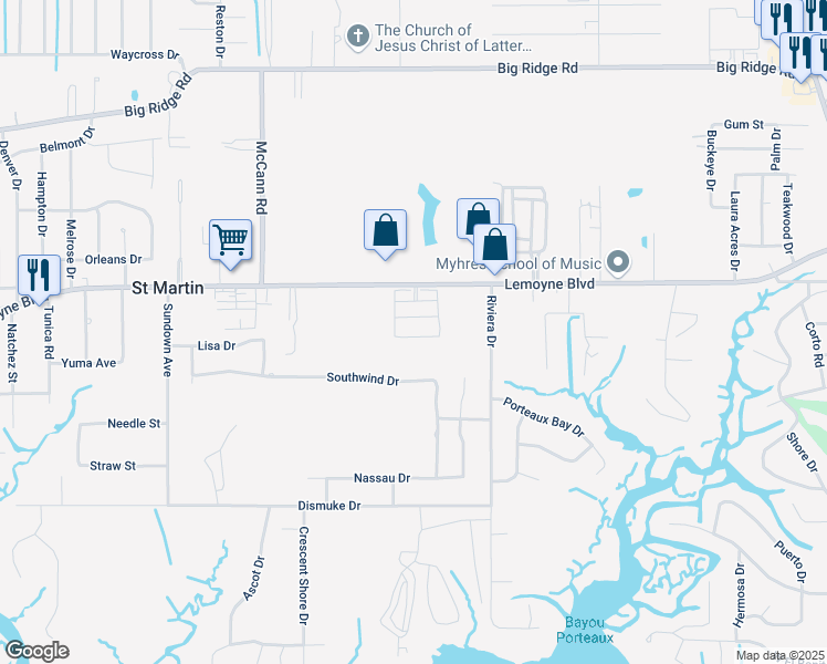 map of restaurants, bars, coffee shops, grocery stores, and more near 14801 Lemoyne Boulevard in Biloxi