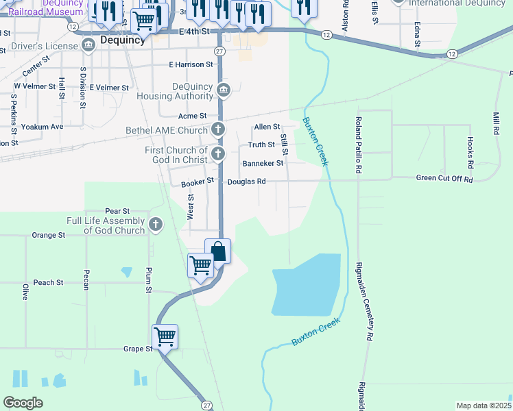 map of restaurants, bars, coffee shops, grocery stores, and more near 814 Bond Rd in DeQuincy