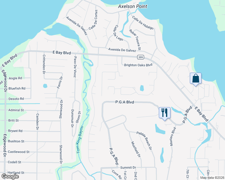 map of restaurants, bars, coffee shops, grocery stores, and more near 2933 Ensenada Court in Navarre