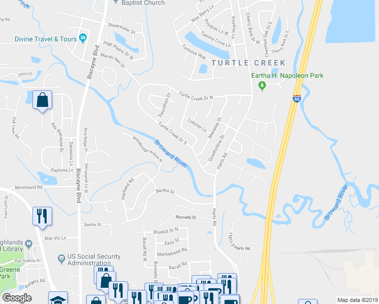 map of restaurants, bars, coffee shops, grocery stores, and more near 934 Turtle Creek Drive South in Jacksonville