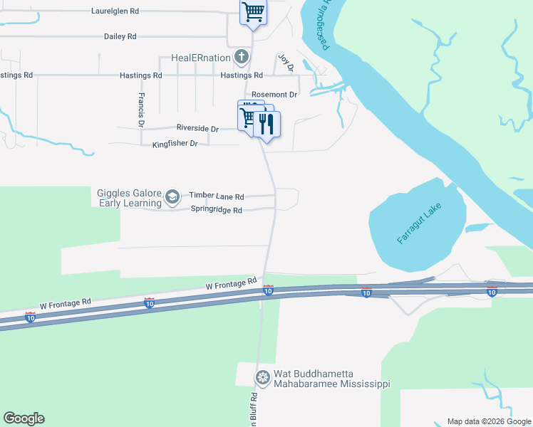 map of restaurants, bars, coffee shops, grocery stores, and more near 6801-6937 Martin Bluff Rd in Gautier