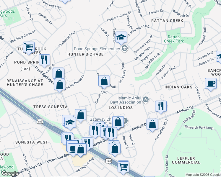 map of restaurants, bars, coffee shops, grocery stores, and more near in Austin