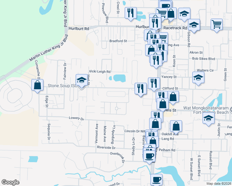 map of restaurants, bars, coffee shops, grocery stores, and more near 1536 Venice Avenue in Fort Walton Beach