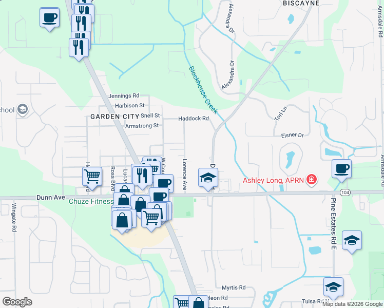 map of restaurants, bars, coffee shops, grocery stores, and more near 11323 Lorence Avenue in Jacksonville