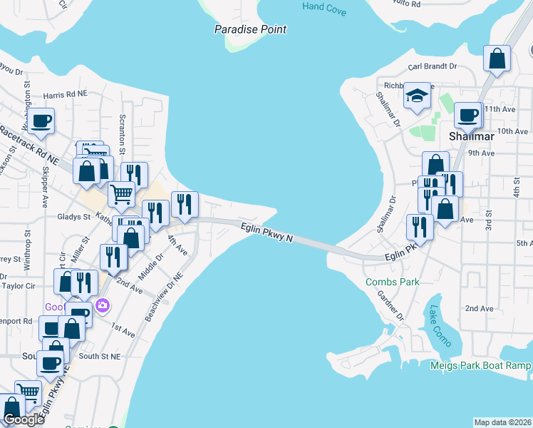 map of restaurants, bars, coffee shops, grocery stores, and more near 901 Lighthouse Road in Fort Walton Beach