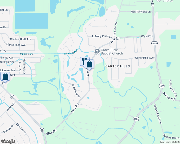 map of restaurants, bars, coffee shops, grocery stores, and more near 25700 Wax Road in Denham Springs