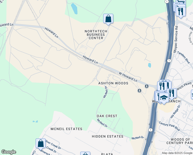 map of restaurants, bars, coffee shops, grocery stores, and more near 13701-13799 McNeil Merriltown Road in Austin