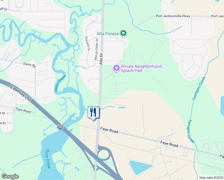 map of restaurants, bars, coffee shops, grocery stores, and more near 3130 Spotted Bass Lane in Jacksonville