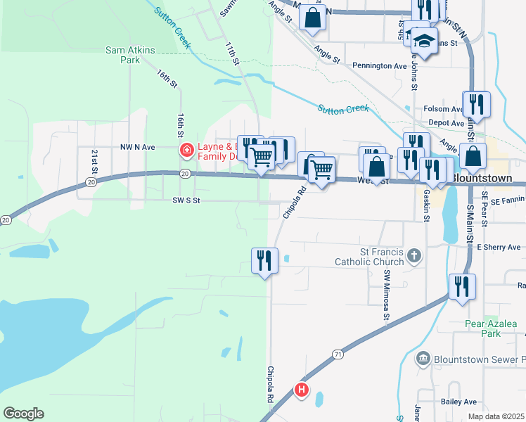 map of restaurants, bars, coffee shops, grocery stores, and more near State Street in Blountstown