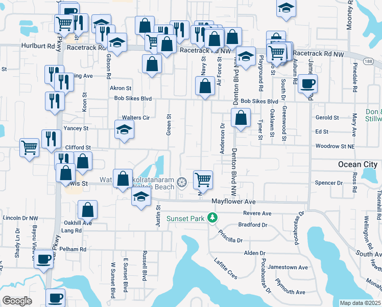 map of restaurants, bars, coffee shops, grocery stores, and more near 703 Lloyd Street in Fort Walton Beach