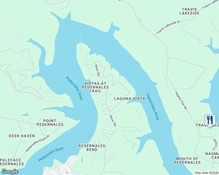 map of restaurants, bars, coffee shops, grocery stores, and more near 1250 Lakeshore Drive in Spicewood