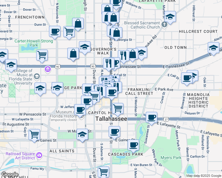 map of restaurants, bars, coffee shops, grocery stores, and more near 6 Highway 20 in Tallahassee