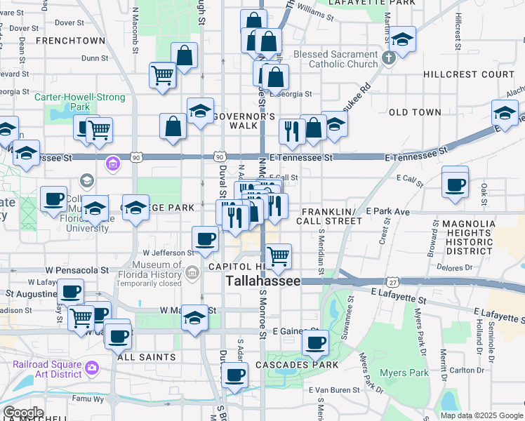 map of restaurants, bars, coffee shops, grocery stores, and more near 6 Highway 20 in Tallahassee