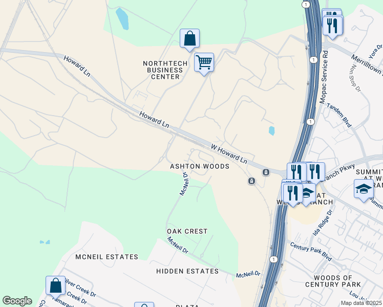 map of restaurants, bars, coffee shops, grocery stores, and more near 13712 Layton Loop in Austin