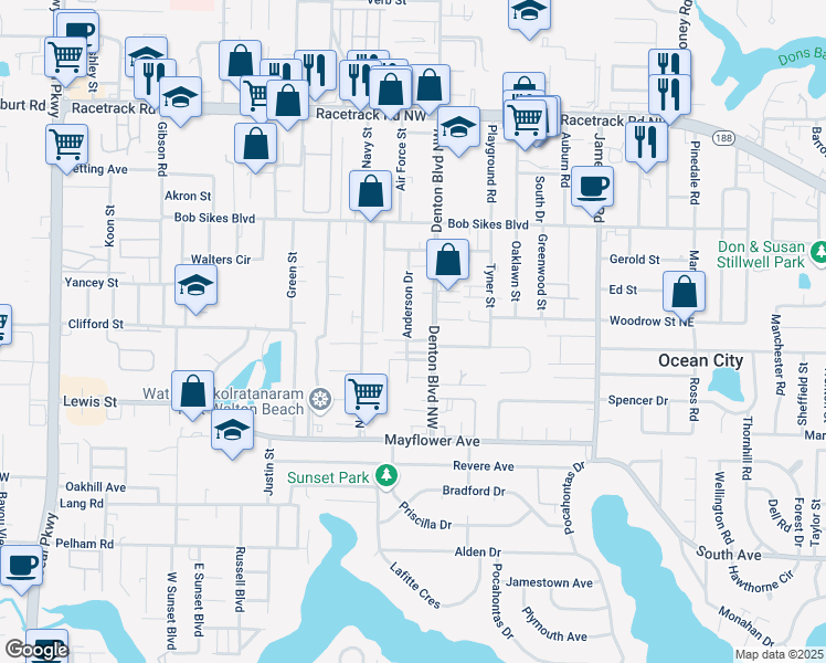 map of restaurants, bars, coffee shops, grocery stores, and more near 659 Anderson Drive in Fort Walton Beach