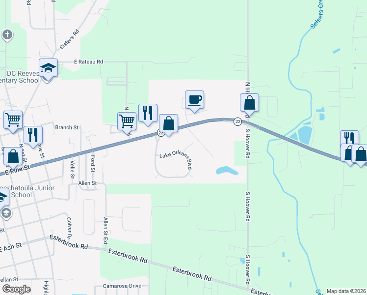 map of restaurants, bars, coffee shops, grocery stores, and more near 813 Decatur Street in Ponchatoula