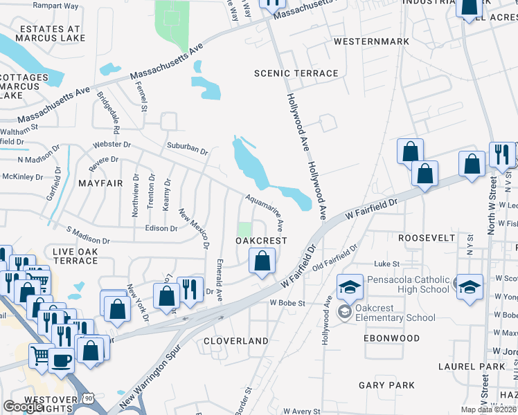 map of restaurants, bars, coffee shops, grocery stores, and more near 235 Topaz Avenue in Pensacola