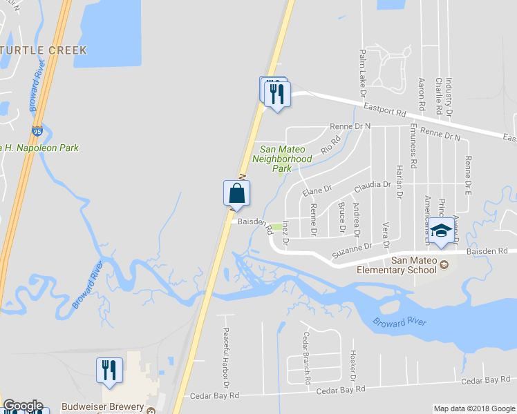 map of restaurants, bars, coffee shops, grocery stores, and more near 11325 North Main Street in Jacksonville