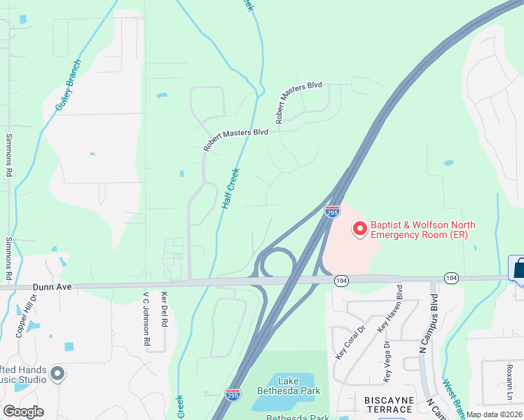 map of restaurants, bars, coffee shops, grocery stores, and more near Creative Drive South in Jacksonville