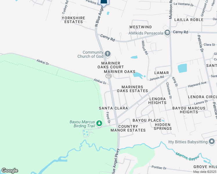 map of restaurants, bars, coffee shops, grocery stores, and more near 3531 North Blue Angel Parkway in Pensacola