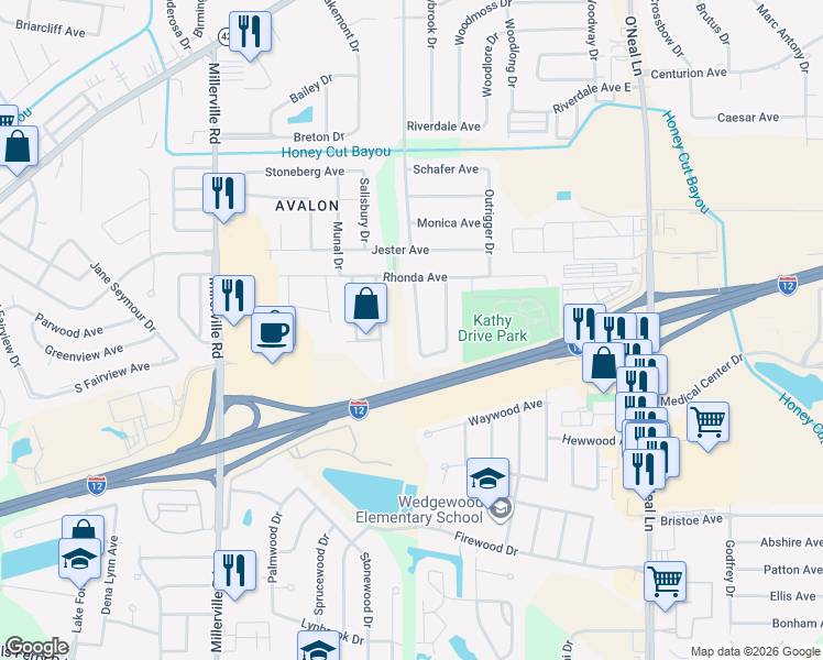 map of restaurants, bars, coffee shops, grocery stores, and more near 1924 West Marsden Place in Baton Rouge