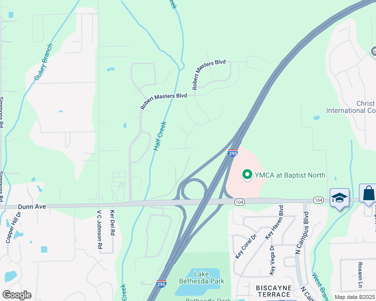 map of restaurants, bars, coffee shops, grocery stores, and more near Creative Drive South in Jacksonville