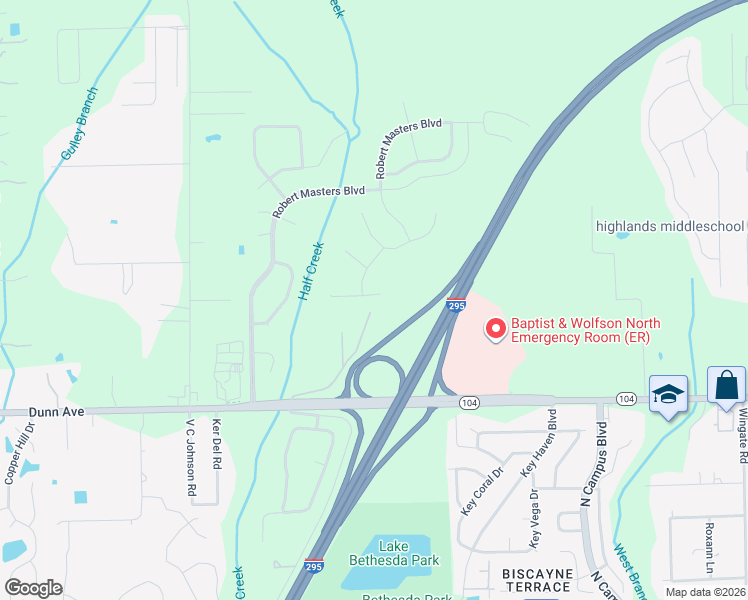 map of restaurants, bars, coffee shops, grocery stores, and more near Creative Drive South in Jacksonville