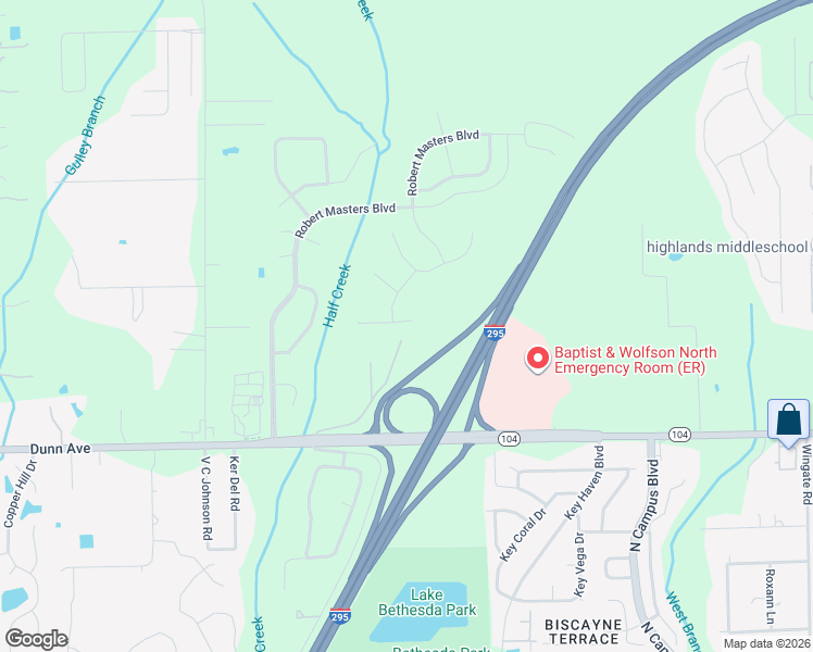 map of restaurants, bars, coffee shops, grocery stores, and more near Creative Drive South in Jacksonville