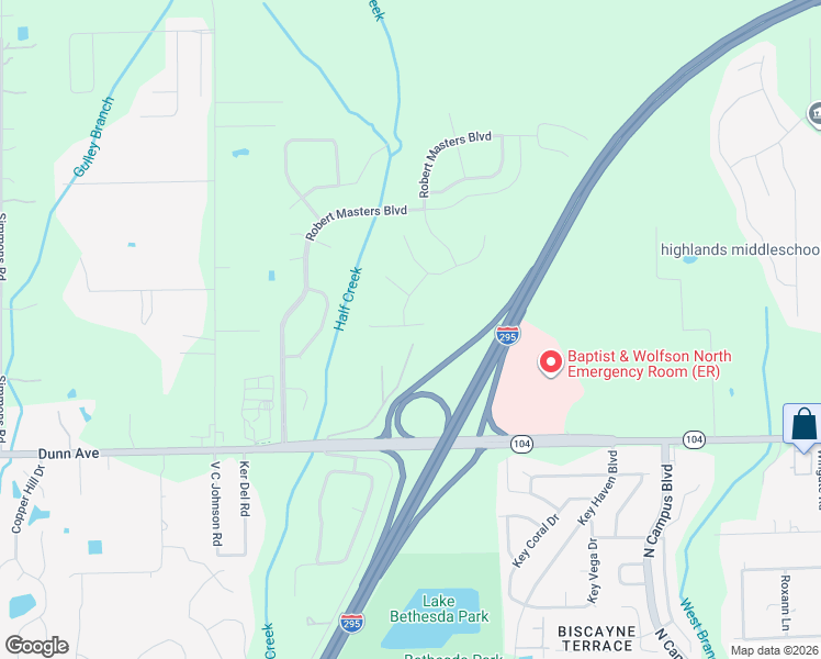 map of restaurants, bars, coffee shops, grocery stores, and more near Creative Drive South in Jacksonville