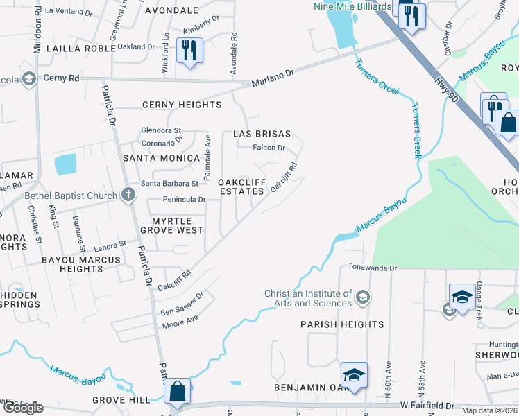 map of restaurants, bars, coffee shops, grocery stores, and more near 3064 English Oak Circle in Pensacola