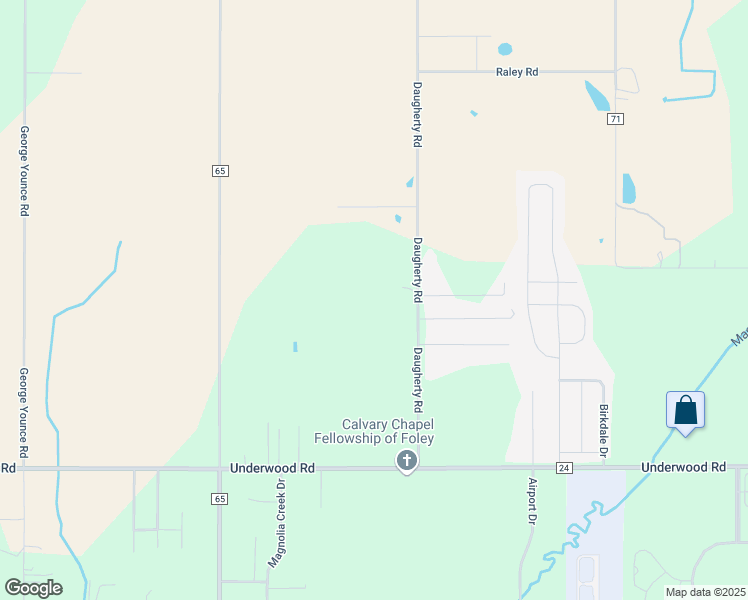 map of restaurants, bars, coffee shops, grocery stores, and more near 14945 Daugherty Road in Foley