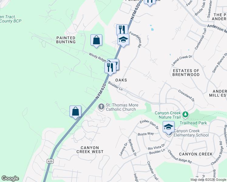 map of restaurants, bars, coffee shops, grocery stores, and more near 11628 Sweet Basil Court in Austin