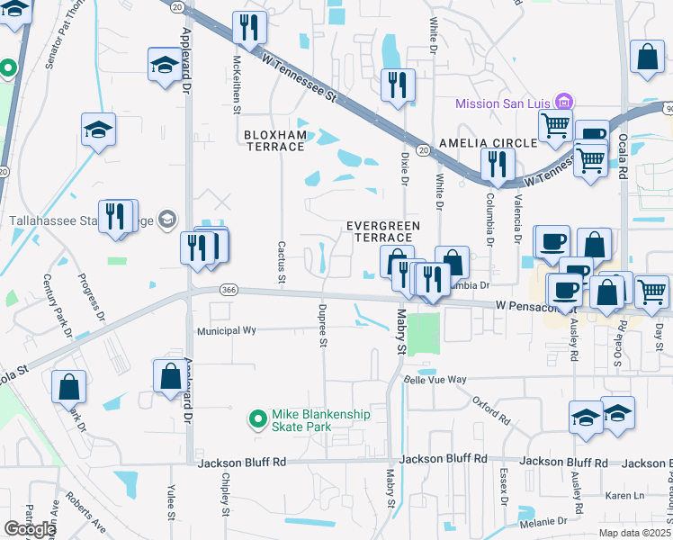 map of restaurants, bars, coffee shops, grocery stores, and more near 150 Flamingo Way in Tallahassee