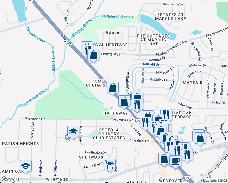 map of restaurants, bars, coffee shops, grocery stores, and more near 4916 Mobile Highway in Pensacola