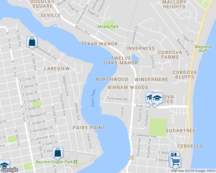 map of restaurants, bars, coffee shops, grocery stores, and more near 2241 Banquos Trail in Pensacola