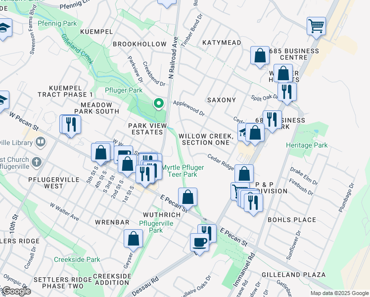 map of restaurants, bars, coffee shops, grocery stores, and more near 508 Meadow Creek Drive in Pflugerville