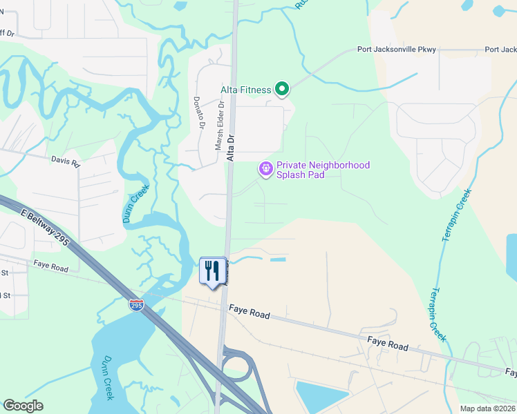 map of restaurants, bars, coffee shops, grocery stores, and more near 3130 Spotted Bass Lane in Jacksonville