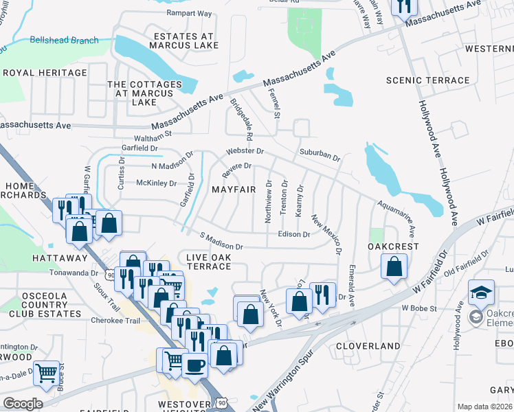 map of restaurants, bars, coffee shops, grocery stores, and more near 1012 Potomac Drive in Pensacola