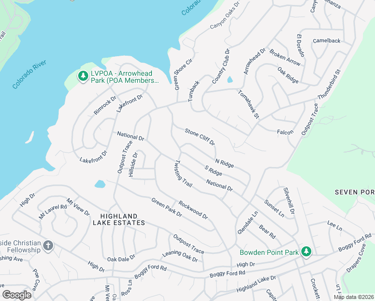 map of restaurants, bars, coffee shops, grocery stores, and more near 21004 S Ridge St in Lago Vista