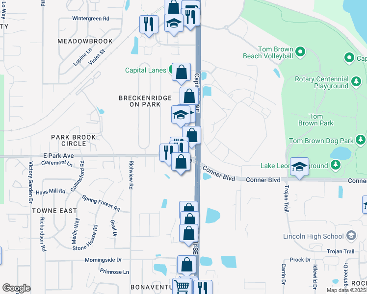 map of restaurants, bars, coffee shops, grocery stores, and more near 2957 Capital Park Drive in Tallahassee