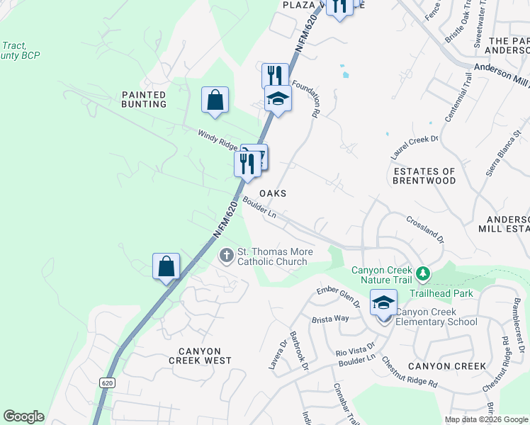 map of restaurants, bars, coffee shops, grocery stores, and more near 11628 Sweet Basil Court in Austin
