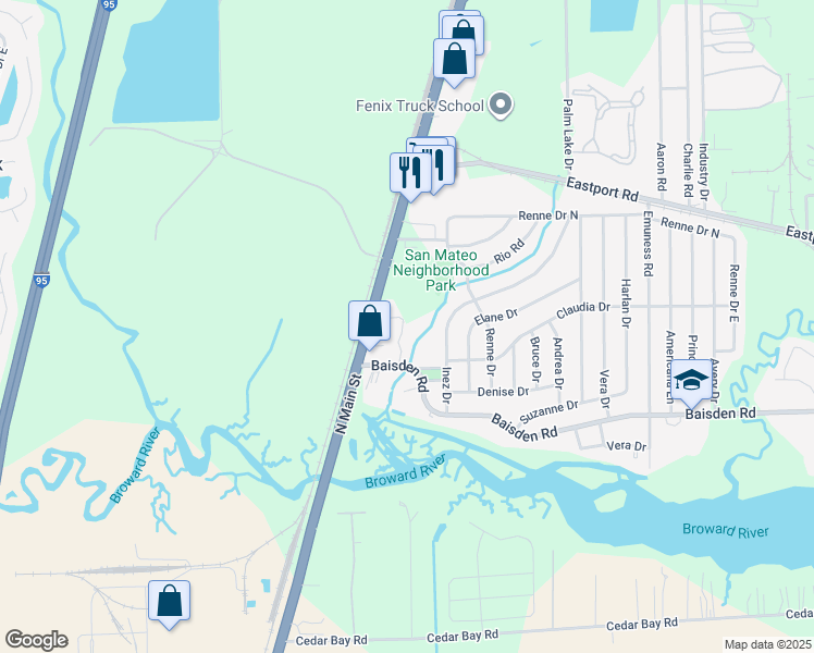map of restaurants, bars, coffee shops, grocery stores, and more near 11325 North Main Street in Jacksonville