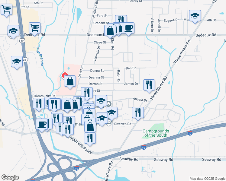 map of restaurants, bars, coffee shops, grocery stores, and more near 11019 Klein Rd in Gulfport