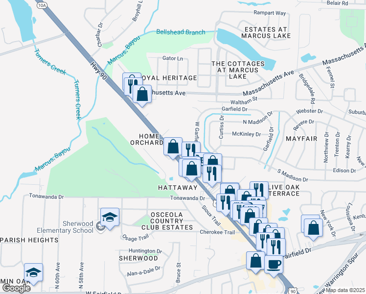 map of restaurants, bars, coffee shops, grocery stores, and more near 4916 Mobile Highway in Pensacola